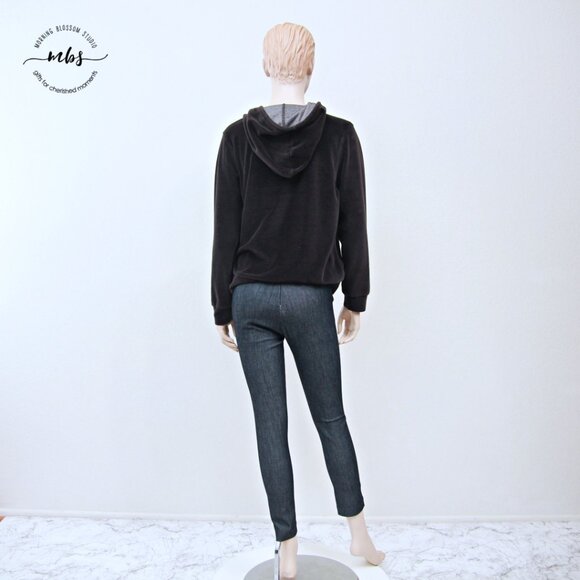 Burberry Corduroy Hooded Long Sleeve Pullover Black Women L - Picture 5 of 12